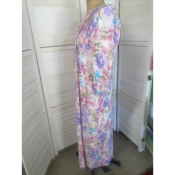 Vintage 70 David Brown California Half Zip House Coat Mumu Dress Sz Small Floral - Picture 8 of 10